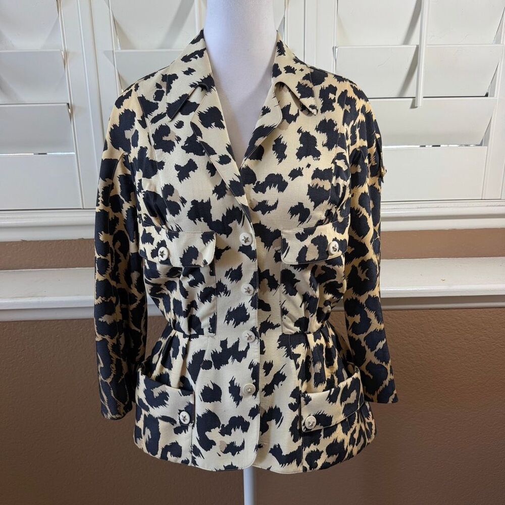 Vintage Thierry Mugler Silk Blazer Archival Fashion Sz 36 Animal Safari Print